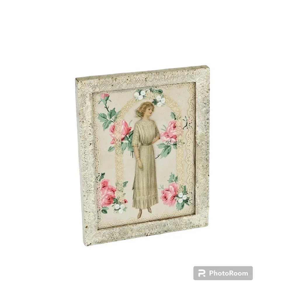 Framed Paper Doll Collage Wall Decor Picture Ornate Vintage French Victoria